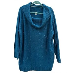 Chico’s Sz 4 XXL Touch Of Sparkle Green Off The Shoulder Sequin Sweater $110